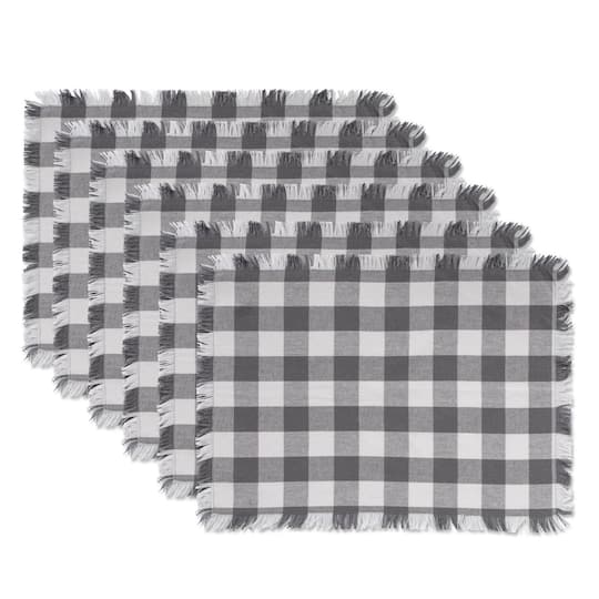 DII® Gray Heavyweight Check Fringed Placemats, 6ct.